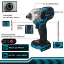 Drillpro Brushless Cordless Electric Impact Wrench 1/2 inch Socket Wrench Power Tools Rechargeable For Makita 18V Battery
