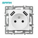 SRAN F6 Series White Crystal Tempered Glass Panel Light switch eu french wall socket usb tv rj45 rj11 Sensor switch Module DIY