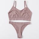 Sexy Women Bra Set Seamless Bra and Pantys Set Sexy Lingerie Set Rib Crop Top Female Brassiere Low Wasit Thong Fitness Underwear