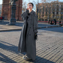 Korean Style Loose Oversized X-Long Women's Trench Coat Double-Breasted Belted Lady Cloak Windbreaker Spring Fall Outerwear Grey