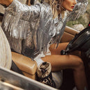 Women's Tassel Sequin Jacket 2022 Autumn Winter Streewear Rock BF Retro Long-sleeved Silver Reflective Jacket Women Outwear Tops