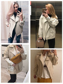 FTLZZ 2022 New Spring Women Pu Leather Motorcycle Jacket Female With Belt Solid Color Jackets Ladys Loose Casual Jacket