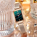 Gaiety Brand Women Watches Fashion Square Ladies Quartz Watch Bracelet Set Green Dial Simple Rose Gold Mesh Luxury Women Watches