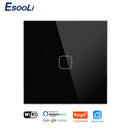 EsooLi Tuya Smart Life Glass Panel EU/UK Standard Touch Switch Zero/Single Fire Line Voice Control Light Wireless Wall Switch