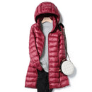 SEDUTMO Winter Womens Down Jackets Long Ultra Light Thin Casual Coat Puffer Jacket Slim Remove Hooded Parka ED1275