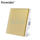 Szaoju EU Touch Switch Power Led Panel Wall Lamp Light Sensor Switches AC100-240V Tempered Crystal Glass 1/2/3 Gang Interruttore