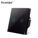 Szaoju EU Touch Switch Power Led Panel Wall Lamp Light Sensor Switches AC100-240V Tempered Crystal Glass 1/2/3 Gang Interruttore