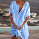 Hot 2021 Cotton Tunics for Beach Women Swimsuit Cover-ups Woman Swimwear Beach Cover up Beachwear Mini Dress Sai de Praia Drop