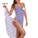 YILINHAN New Fashion Scarf Women Bathing Suit Bikini Swimwear Striped Sling Cover Up Backless Beach Maxi Dress Wrap Pareo