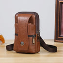 Men Leather Waist Bag Large Capacity Belt Bag Brown Shoulder Bags Crossbody Bags Multi-layer Buckle Mobile Phone Bag Bum Pouch