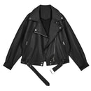 FTLZZ 2022 New Spring Women Pu Leather Motorcycle Jacket Female With Belt Solid Color Jackets Ladys Loose Casual Jacket