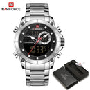 NAVIFORCE Luxury Original Men Sports Wrist Watch Gold Quartz Steel Waterproof Dual Display Clock Watches Relogio Masculino 9163
