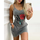 Dress Women Summer floral Printing Pocket Condole Belt sling Bag Hip Dresses Casual Vestidos ZC6112
