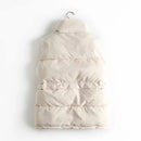 2022 Autumn Winter Women Solid Loose Vest Drawstring Stand Collar Long Vest Jacket Cotton Padded Women Windproof Warm Waistcoat