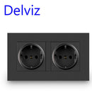Delviz EU Standard USB socket, Double Outlet,16A Quality power panel AC 110~250V 146mm * 86mm,Double frame Wall USB Power Outlet