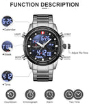 NAVIFORCE Watches for Men Luxury Brand Digital Chronograph Sport Quartz Wristwatch Waterproof Military Steel Band Luminous Clock
