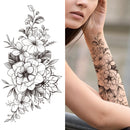 Death Skull Flower Temporary Tattoo For Women Girls Snake Bird Peony Tattoo Sticker Black Fake Blossom Sexy Tatoo Transfer Adult