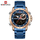 NAVIFORCE Luxury Original Men Sports Wrist Watch Gold Quartz Steel Waterproof Dual Display Clock Watches Relogio Masculino 9163
