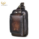 Real Leather men Casual Design Small Waist Bag Cowhide Fashion Hook Bum Bag Waist Belt Pack Cigarette Case 5.5" Phone Pouch 1609