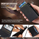 Carbon Fiber Leather Business Metal Aluminum Wallet for Men RFID Blocking 100% Genuine Leather Slim Pop Up Card Holders