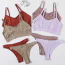 Sexy Women Bra Set Seamless Bra and Pantys Set Sexy Lingerie Set Rib Crop Top Female Brassiere Low Wasit Thong Fitness Underwear