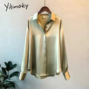 Yitimoky SATIN Long Sleeve Blouse Button Up Shirt Women Summer 2022 New Female Elegant Ladies Tops Korean Fashion Office Lady
