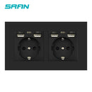 SRAN eu 2gang Power socket,16A electrical plug grounded Hide LED indicator,double Socket with USB, 146*86mm pc panel wall socket