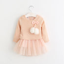 Hot 2017 Hairball Kids girl Dress baby Clothes Bow kids dresses knitting for girls Autumn Fashion Kids Girls Children