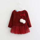 Hot 2017 Hairball Kids girl Dress baby Clothes Bow kids dresses knitting for girls Autumn Fashion Kids Girls Children