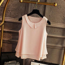 Large size Blouse Shirt Women 2022 Female Solid Color Double layer Chiffon Shirts Casual sleeveless Loose Top Clothing Elegantes