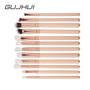 GUJHUI 12Pcs Professional Eyes Makeup Brushes Set Wood Handle Eyeshadow Eyebrow Eyeliner Blending Powder Smudge Brush