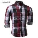 XingDeng Classic Plaid Fashion Casual spring autumn Shirt Men top Shirts Long Sleeve Social Dress blouse plus size 3XL