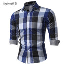 XingDeng Classic Plaid Fashion Casual spring autumn Shirt Men top Shirts Long Sleeve Social Dress blouse plus size 3XL