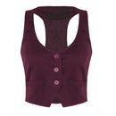 New Arrival Women Fashion V-Neck Sleeveless Button Down Fitted Racer Back Classic Vest Shirts Separate Waistcoat for Formal Wear