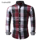 XingDeng Classic Plaid Fashion Casual spring autumn Shirt Men top Shirts Long Sleeve Social Dress blouse plus size 3XL