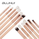 GUJHUI 12Pcs Professional Eyes Makeup Brushes Set Wood Handle Eyeshadow Eyebrow Eyeliner Blending Powder Smudge Brush