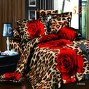 Home textiles cotton Leopard grain rose 3D bedding sets King size 4 Pcs of duvet cover bed sheet pillowcase bedclothes