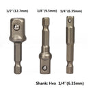XCAN 3pcs 1/4 "3/8" 1/2 " Socket Adapter Hex Shank Drill bits Extension Rod Power Tool Accessories