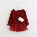 Hot 2017 Hairball Kids girl Dress baby Clothes Bow kids dresses knitting for girls Autumn Fashion Kids Girls Children