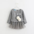 Hot 2017 Hairball Kids girl Dress baby Clothes Bow kids dresses knitting for girls Autumn Fashion Kids Girls Children