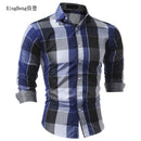 XingDeng Classic Plaid Fashion Casual spring autumn Shirt Men top Shirts Long Sleeve Social Dress blouse plus size 3XL