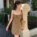 Foridol Strap Sleeveless Print Boho Summer Dress Long Women Green Floral Yellow Dresses Sundress Vintage French Style Dress