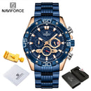 NAVIFORCE Watches For Men 2022 Luxury Original Classic Quartz Clock Analog Chronograph Sports Waterproof Steel Band Wrist Watch