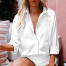 Sexy Fashion Fall Winter Lapel Solid Color Shirts Casual Long Sleeves Loose Cardigan Buttons Long Blouses Elegant Office Shirts