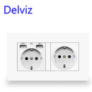 Delviz EU Standard USB socket, Double Outlet,16A Quality power panel AC 110~250V 146mm * 86mm,Double frame Wall USB Power Outlet