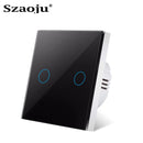 Szaoju EU Touch Switch Power Led Panel Wall Lamp Light Sensor Switches AC100-240V Tempered Crystal Glass 1/2/3 Gang Interruttore
