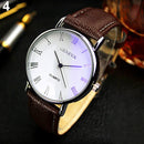 Men Watch Roman Numerals Blu-Ray Faux Leather Band Quartz Analog Business WristWatch