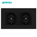 SRAN eu 2gang Power socket,16A electrical plug grounded Hide LED indicator,double Socket with USB, 146*86mm pc panel wall socket