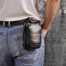 Real Leather men Casual Design Small Waist Bag Cowhide Fashion Hook Bum Bag Waist Belt Pack Cigarette Case 5.5" Phone Pouch 1609
