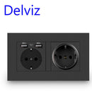 Delviz EU Standard USB socket, Double Outlet,16A Quality power panel AC 110~250V 146mm * 86mm,Double frame Wall USB Power Outlet